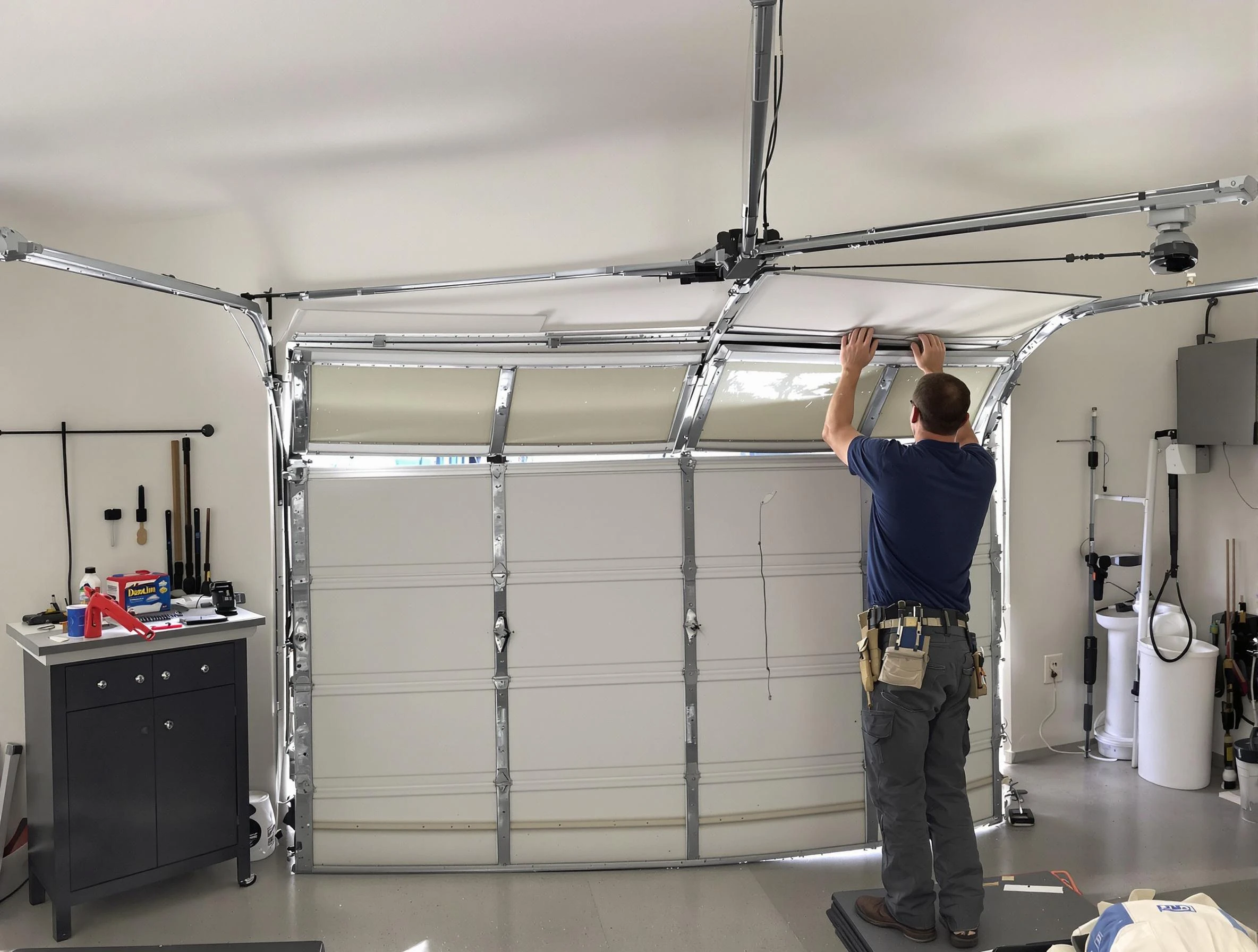 Tampa Garage Door Repair specialist performing precise section replacement on Tampa garage door